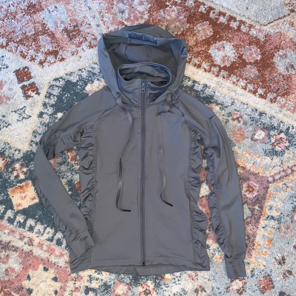 Jo + Jax Girls Gray Ruched Sleeve Zip Front Hooded Jacket Size 12/14 - Picture 2 of 5